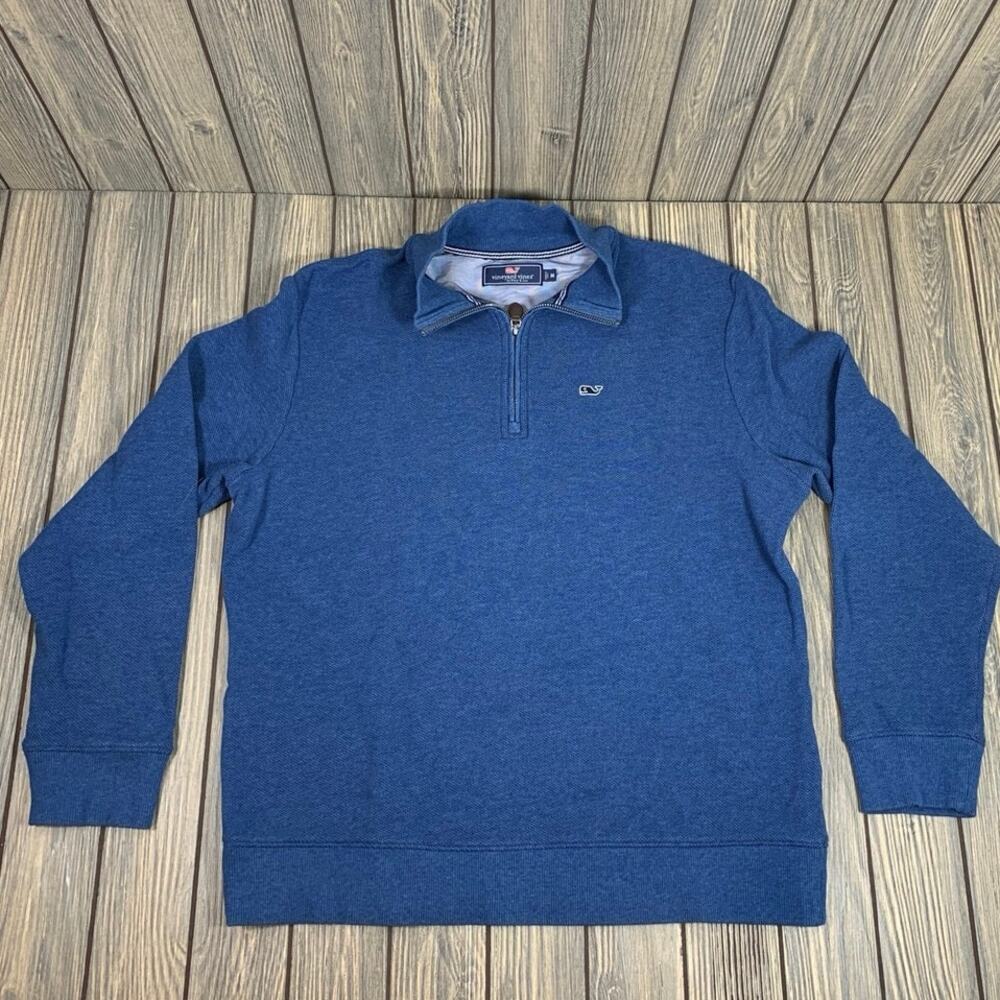 Vineyard Vines Men Blue 1/4 Zip Waffle Knit Sweater Golf Preppy Casual Sz‎ M